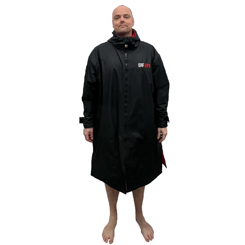 Waterproof Changing Robe Unisex | Polar Edition Lite | Black & Red - SRF DRY Cheap Dryrobe Sale
